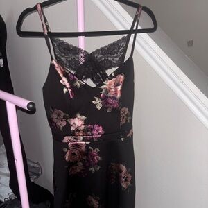 Floral Brown V-Neck Skater Dress